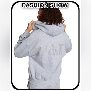 NEW VICTORIAS SECRET PINK BLING ZIP HOODIE FASHION SHOW STUNNING RHINESTONES